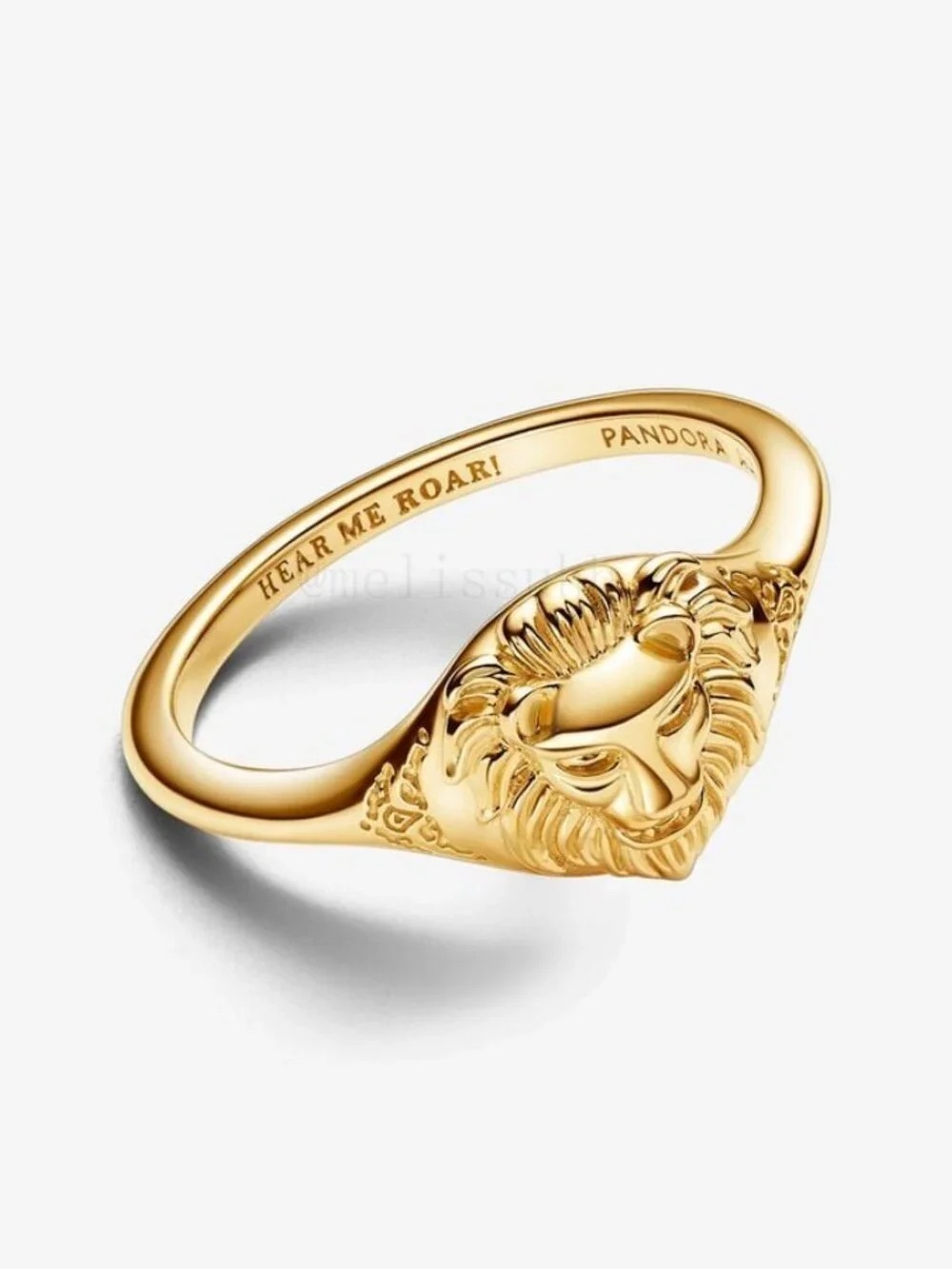 Pandora Gold Lion Signet Ring with Engraved Slogan